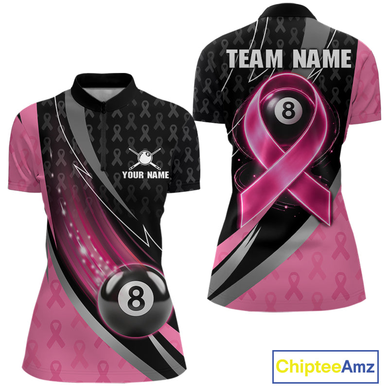 Pink Ribbon Billiard Lightning 8 Ball Pool Shirt For Women Custom Breast Cancer Team Billiard Jersey NYN4301