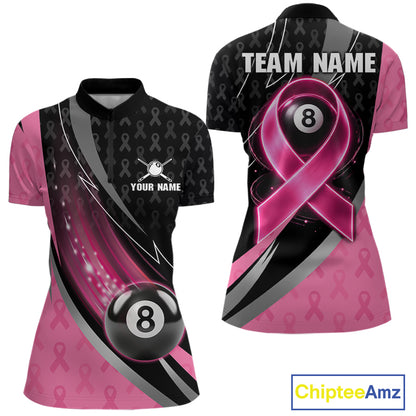 Pink Ribbon Billiard Lightning 8 Ball Pool Shirt For Women Custom Breast Cancer Team Billiard Jersey NYN4301