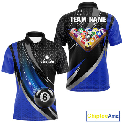 Blue & Black Geometric Pool Billiard Shirt For Men Custom Lightning 8 Ball Team Billiard Jersey NYN4302