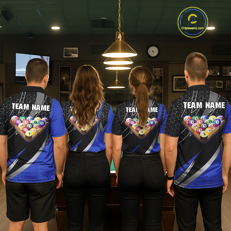 Blue & Black Geometric Pool Billiard Shirt For Women Custom Lightning 8 Ball Team Billiard Jersey NYN4302