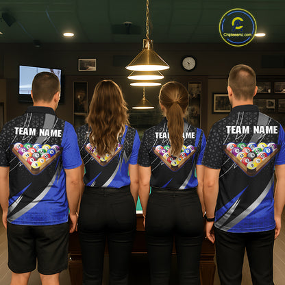 Blue & Black Geometric Pool Billiard Shirt For Women Custom Lightning 8 Ball Team Billiard Jersey NYN4302