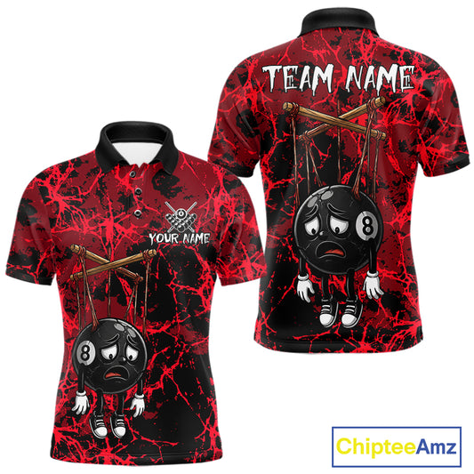 Custom 8 Ball Billiard Shirt, Halloween Billiards Team Jersey Red Grunge Pool Polo & Quarter-Zip NYN4306