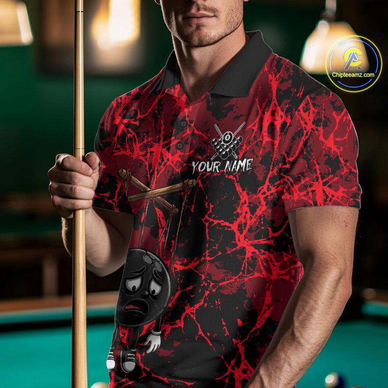 Custom 8 Ball Billiard Shirt, Halloween Billiards Team Jersey Red Grunge Pool Polo & Quarter-Zip NYN4306