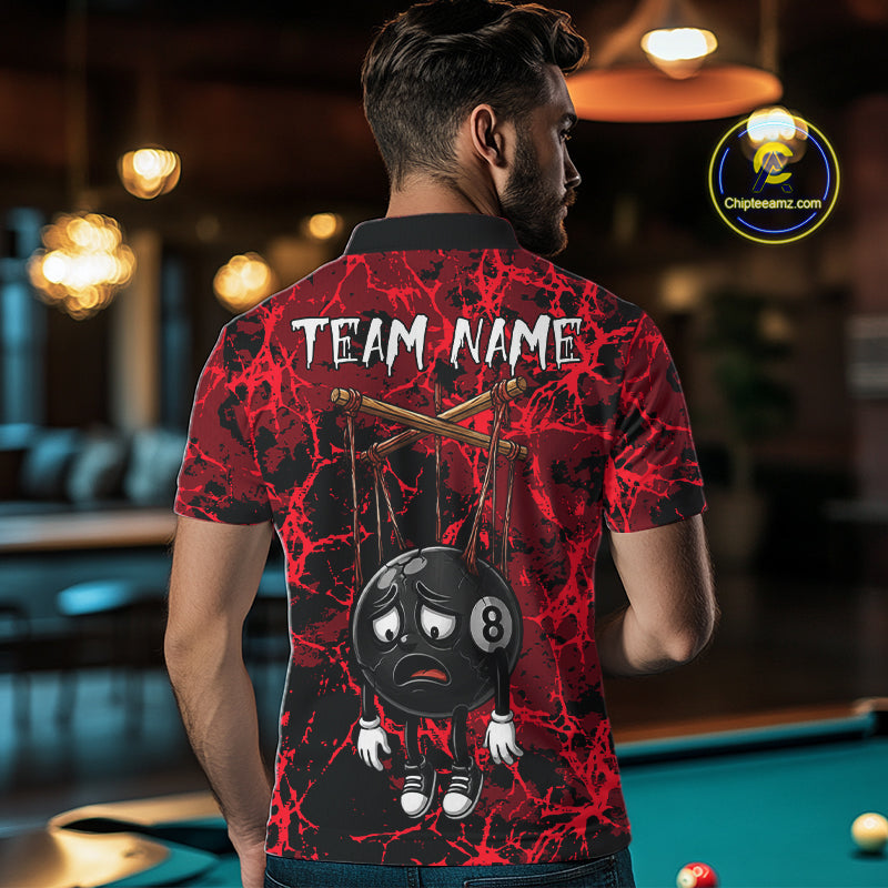Custom 8 Ball Billiard Shirt, Halloween Billiards Team Jersey Red Grunge Pool Polo & Quarter-Zip NYN4306