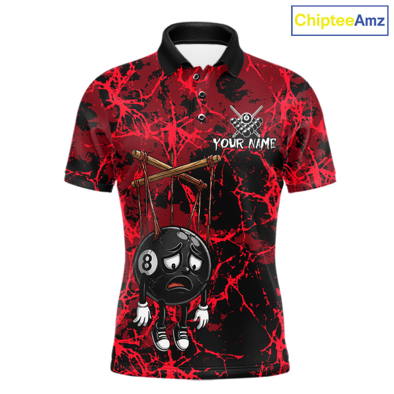 Custom 8 Ball Billiard Shirt, Halloween Billiards Team Jersey Red Grunge Pool Polo & Quarter-Zip NYN4306