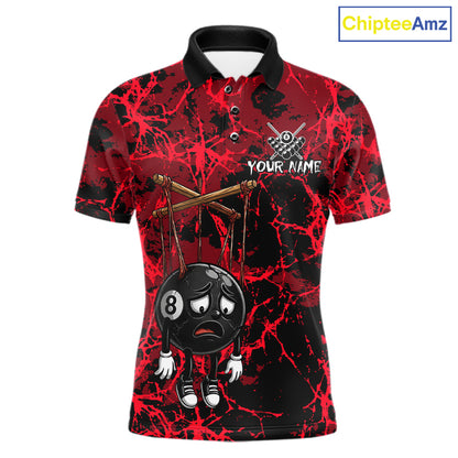 Custom 8 Ball Billiard Shirt, Halloween Billiards Team Jersey Red Grunge Pool Polo & Quarter-Zip NYN4306