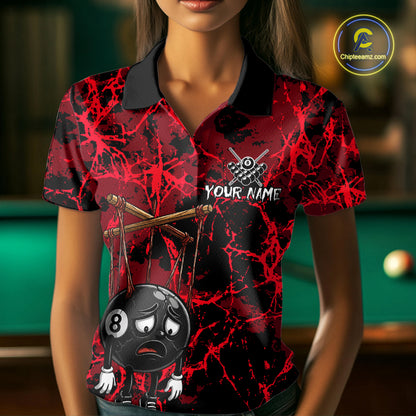 Custom 8 Ball Billiard Shirt, Halloween Women Billiards Team Jersey Red Grunge Pool Polo & Quarter-Zip NYN4306