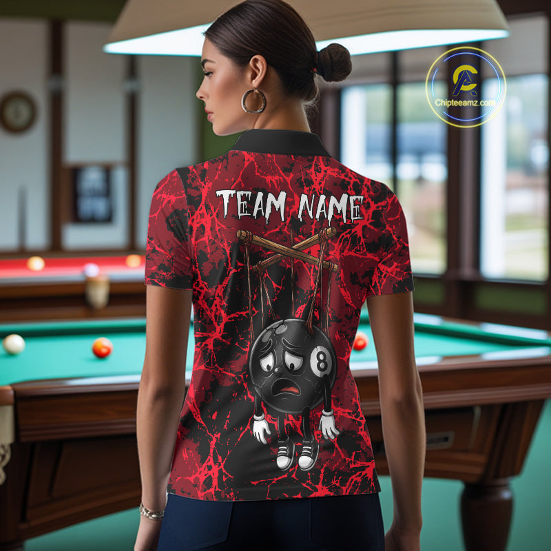 Custom 8 Ball Billiard Shirt, Halloween Women Billiards Team Jersey Red Grunge Pool Polo & Quarter-Zip NYN4306
