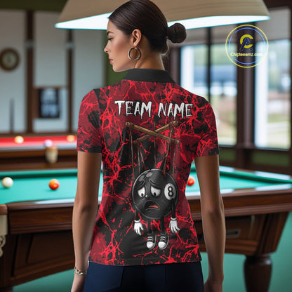 Custom 8 Ball Billiard Shirt, Halloween Women Billiards Team Jersey Red Grunge Pool Polo & Quarter-Zip NYN4306