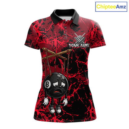 Custom 8 Ball Billiard Shirt, Halloween Women Billiards Team Jersey Red Grunge Pool Polo & Quarter-Zip NYN4306