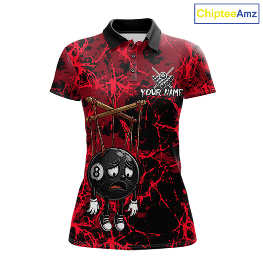 Custom 8 Ball Billiard Shirt, Halloween Women Billiards Team Jersey Red Grunge Pool Polo & Quarter-Zip NYN4306