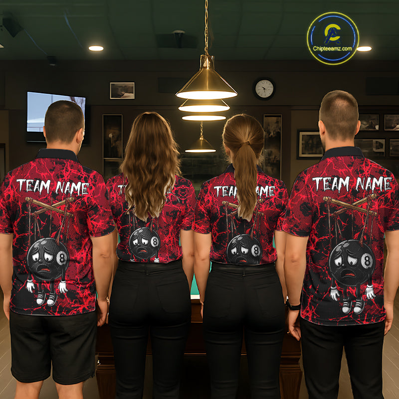 Custom 8 Ball Billiard Shirt, Halloween Women Billiards Team Jersey Red Grunge Pool Polo & Quarter-Zip NYN4306