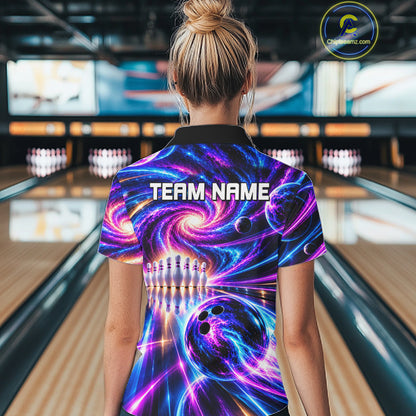 Purple Galaxy Bowling Team Jersey For Women Custom Thunder Youth Bowling Jersey Bowling Apparel NYN5065