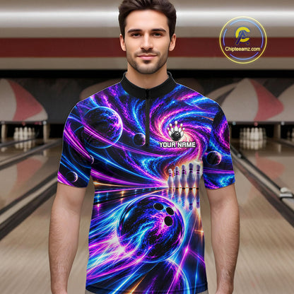 Purple Galaxy Bowling Team Jersey For Men Custom Thunder Youth Bowling Jersey Bowling Apparel NYN5065