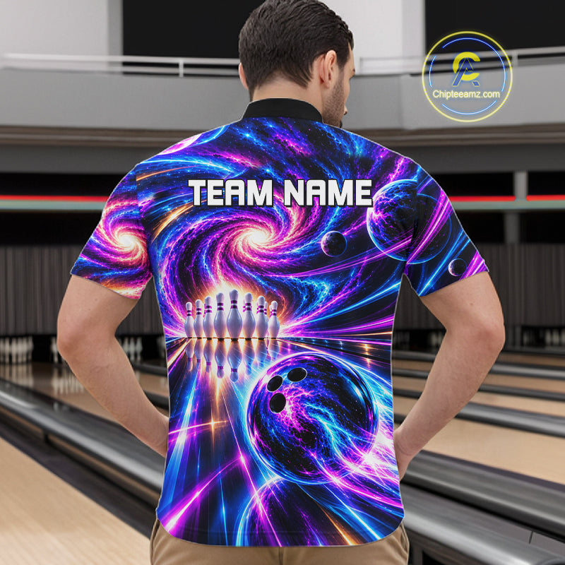 Purple Galaxy Bowling Team Jersey For Men Custom Thunder Youth Bowling Jersey Bowling Apparel NYN5065