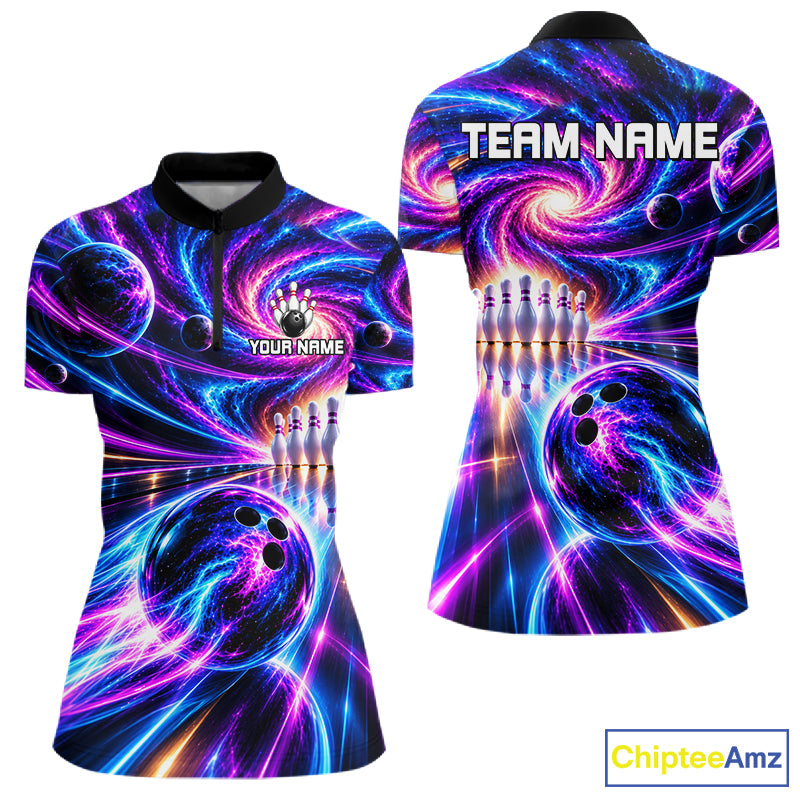 Purple Galaxy Bowling Team Jersey For Women Custom Thunder Youth Bowling Jersey Bowling Apparel NYN5065