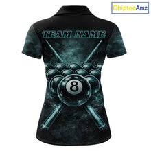 Load image into Gallery viewer, Custom Teal Smoke Grunge Skull Pool 8 Ball Women Billiard Shirt Personalized Ball Billiard Attire NYN2592