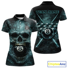 Load image into Gallery viewer, Custom Teal Smoke Grunge Skull Pool 8 Ball Women Billiard Shirt Personalized Ball Billiard Attire NYN2592