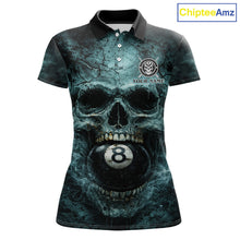 Load image into Gallery viewer, Custom Teal Smoke Grunge Skull Pool 8 Ball Women Billiard Shirt Personalized Ball Billiard Attire NYN2592