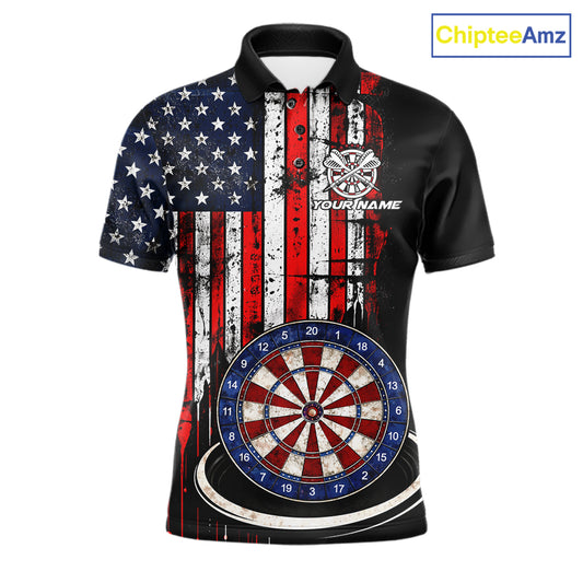 Custom Funny Rich Eagle Grunge US Flag Darts Polo Shirts For Men Patriotic Darts Team Jerseys NYN2757