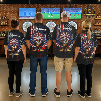 Custom Funny Rich Eagle Grunge US Flag Darts Polo Shirts For Men Patriotic Darts Team Jerseys NYN2757