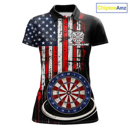 Custom Funny Rich Eagle Grunge US Flag Darts Polo Shirts For Women Patriotic Darts Team Jerseys NYN2757