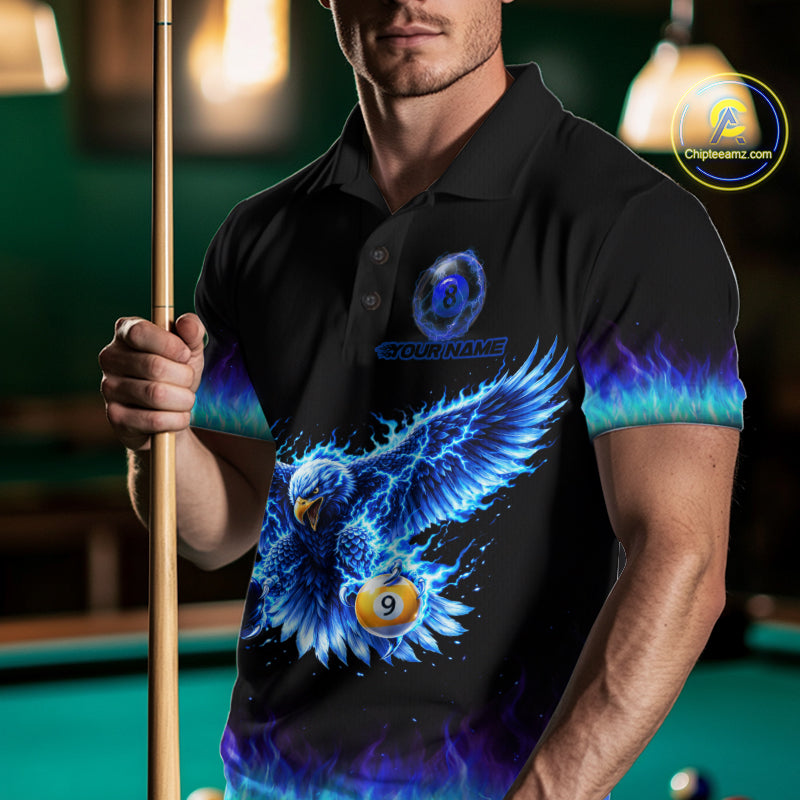 Blue Flaming Eagle Play 8 Ball And 9 Ball Billiard Pool Shirt For Men Custom Billiard Team Appeal NYN2761