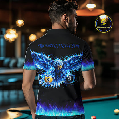 Blue Flaming Eagle Play 8 Ball And 9 Ball Billiard Pool Shirt For Men Custom Billiard Team Appeal NYN2761