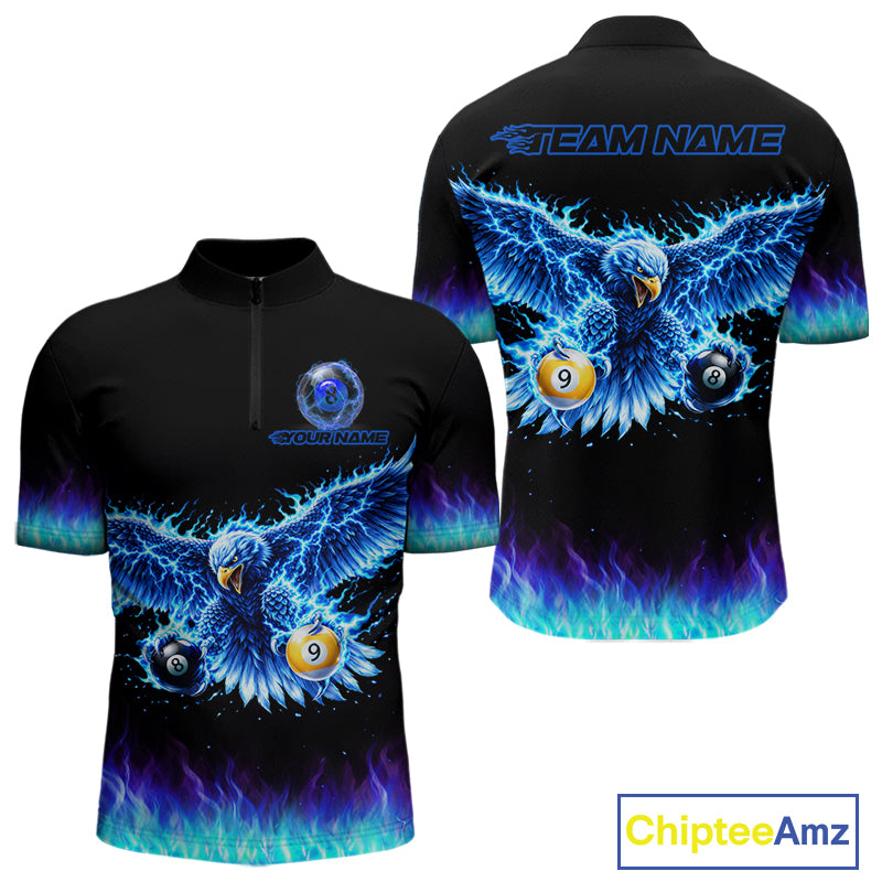 Blue Flaming Eagle Play 8 Ball And 9 Ball Billiard Pool Shirt For Men Custom Billiard Team Appeal NYN2761