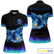 Load image into Gallery viewer, Blue Flaming Eagle Play 8 Ball And 9 Ball Billiard Pool Shirt For Women Custom Billiard Team Appeal NYN2761