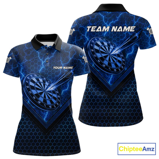 Blue Hexagon Pattern Thunder Lightning Women Darts Shirt Personalized Dart Team Jerseys For Darters NYN3164