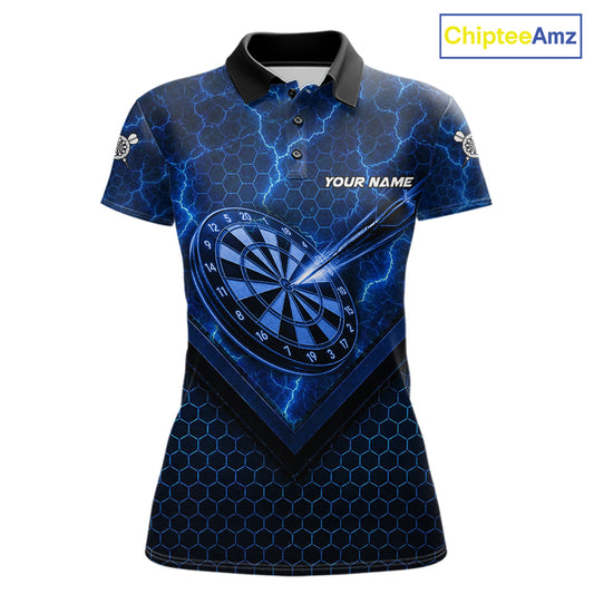 Blue Hexagon Pattern Thunder Lightning Women Darts Shirt Personalized Dart Team Jerseys For Darters NYN3164