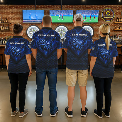 Blue Hexagon Pattern Thunder Lightning Mens Darts Shirt Personalized Dart Team Jerseys For Darters NYN3164