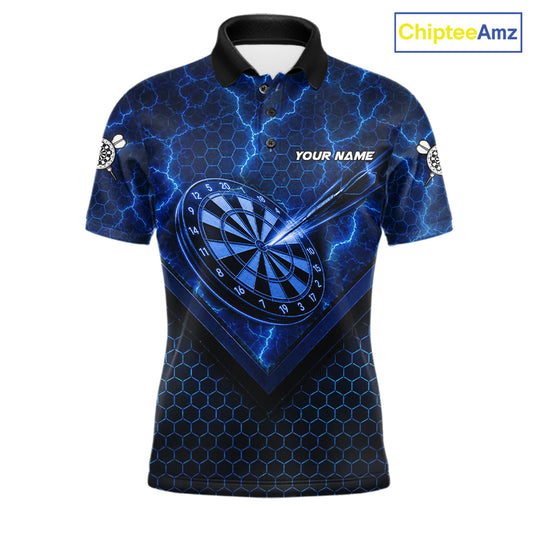 Blue Hexagon Pattern Thunder Lightning Mens Darts Shirt Personalized Dart Team Jerseys For Darters NYN3164