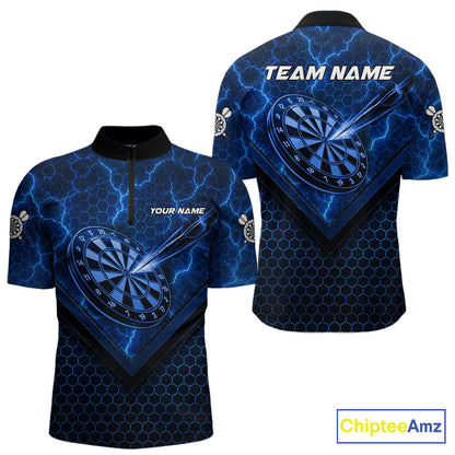 Blue Hexagon Pattern Thunder Lightning Mens Darts Shirt Personalized Dart Team Jerseys For Darters NYN3164