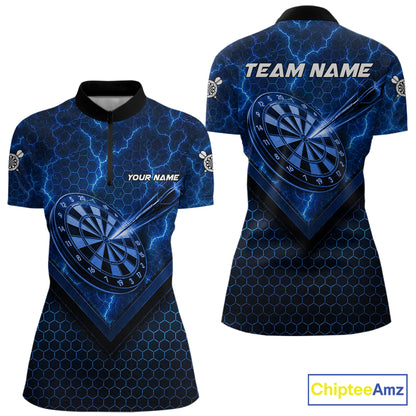 Blue Hexagon Pattern Thunder Lightning Women Darts Shirt Personalized Dart Team Jerseys For Darters NYN3164