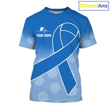 Load image into Gallery viewer, Blue ribbon pickleball tshirt for men prostate cancer pickleball apparel