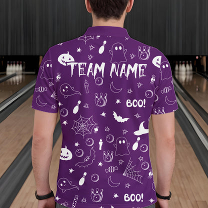 Halloween Bowling Jersey Custom Name Purple Bowling Shirt For Men Spooky Ghost Bat Bowling Team Gifts NYN4310