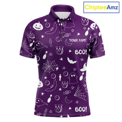 Halloween Bowling Jersey Custom Name Purple Bowling Shirt For Men Spooky Ghost Bat Bowling Team Gifts NYN4310
