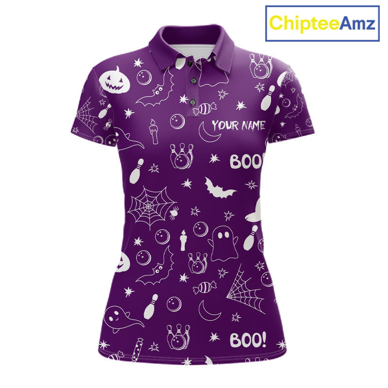 Halloween Bowling Jersey Custom Name Purple Bowling Shirt For Women Spooky Ghost Bat Bowling Team Gifts NYN4310