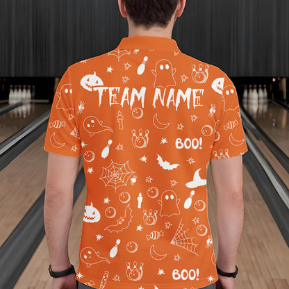 Halloween Bowling Jersey Custom Name Orange Bowling Shirt For Men Spooky Ghost Bat Bowling Team Gifts NYN4311