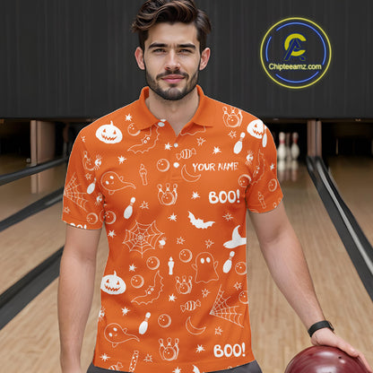 Halloween Bowling Jersey Custom Name Orange Bowling Shirt For Men Spooky Ghost Bat Bowling Team Gifts NYN4311