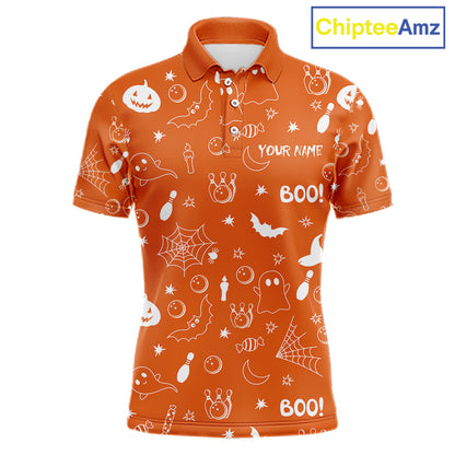 Halloween Bowling Jersey Custom Name Orange Bowling Shirt For Men Spooky Ghost Bat Bowling Team Gifts NYN4311