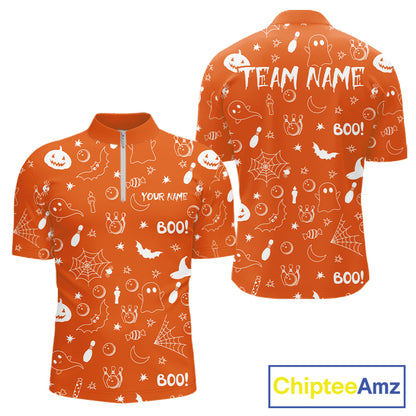 Halloween Bowling Jersey Custom Name Orange Bowling Shirt For Men Spooky Ghost Bat Bowling Team Gifts NYN4311