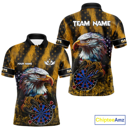 American Flag Eagle Men Darts Polo & 1/4-Zip Shirt Custom Patriotic Outfit Dart Team Jersey | Yellow NYN4320