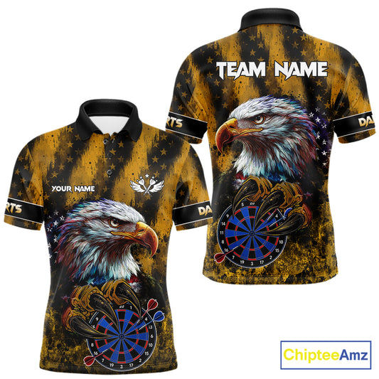 American Flag Eagle Men Darts Polo & 1/4-Zip Shirt Custom Patriotic Outfit Dart Team Jersey | Yellow NYN4320