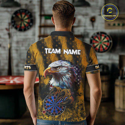 American Flag Eagle Men Darts Polo & 1/4-Zip Shirt Custom Patriotic Outfit Dart Team Jersey | Yellow NYN4320