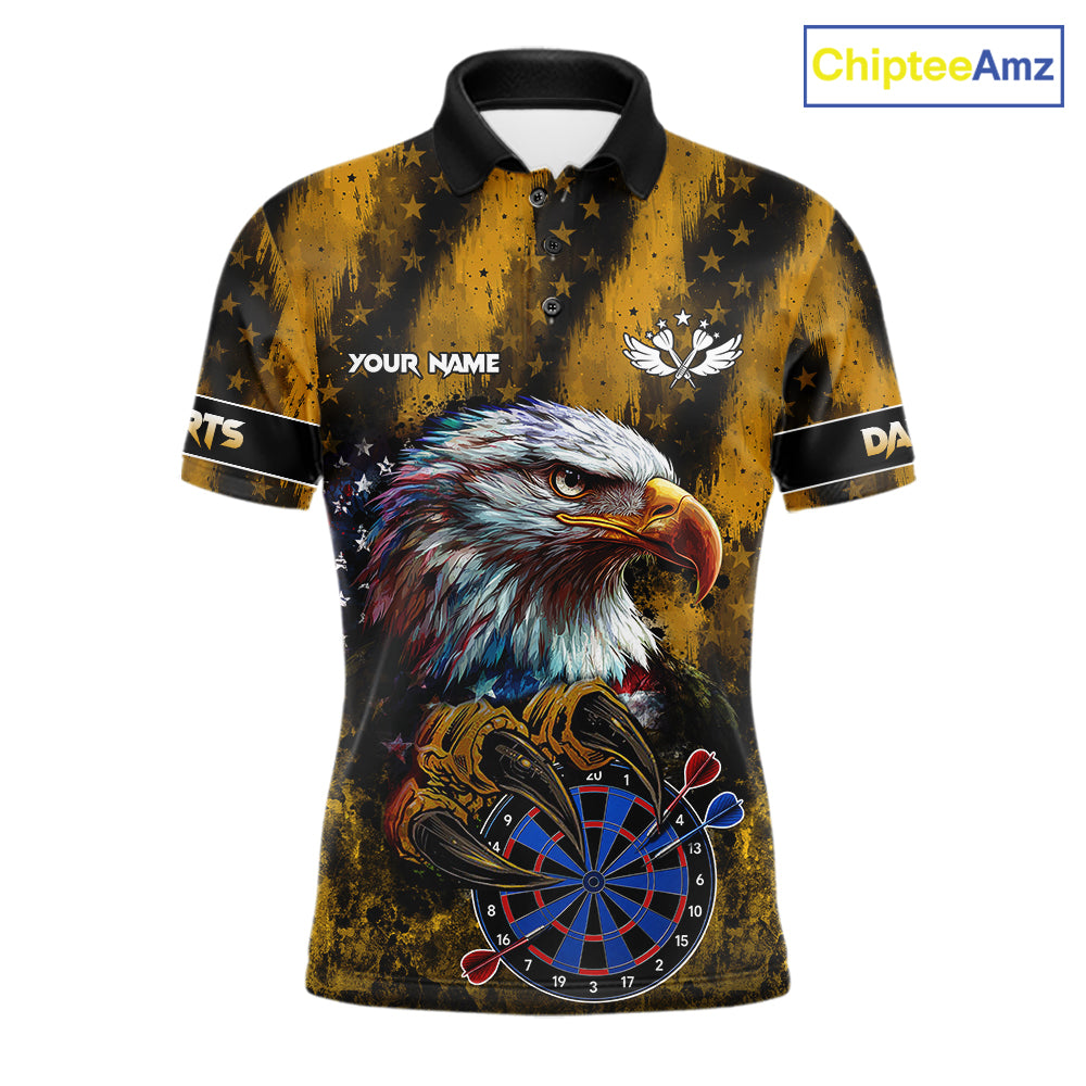 American Flag Eagle Men Darts Polo & 1/4-Zip Shirt Custom Patriotic Outfit Dart Team Jersey | Yellow NYN4320