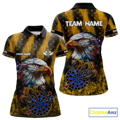 American Flag Eagle Women Darts Polo & 1/4-Zip Shirt Custom Patriotic Outfit Dart Team Jersey | Yellow NYN4320