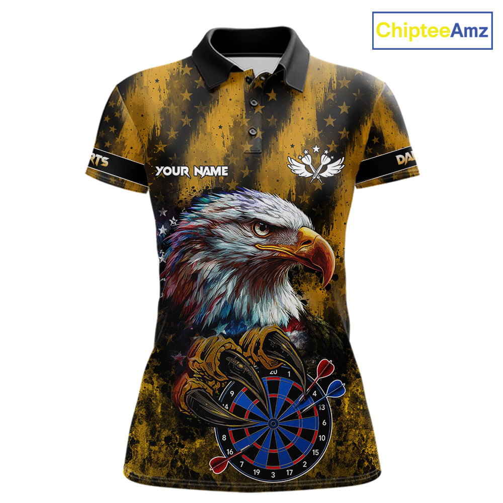 American Flag Eagle Women Darts Polo & 1/4-Zip Shirt Custom Patriotic Outfit Dart Team Jersey | Yellow NYN4320